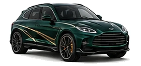 Aston Martin DBX707 in British Racing Green with luxury performance vinyl graphics, front three-quarter view on a white background.