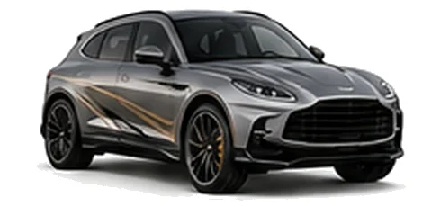 Aston Martin DBX707 in Satin Titanium with luxury performance vinyl graphics, front three-quarter view on a white background.