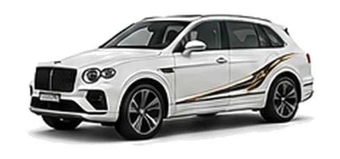 Bentley Bentayga in Glacier White with luxury touring vinyl graphics, front three-quarter view on a white background.