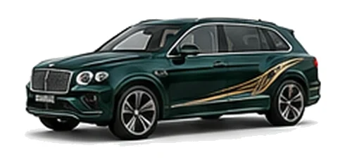 Bentley Bentayga EWB in Alpine Green with luxury touring vinyl graphics, front three-quarter view on a white background.