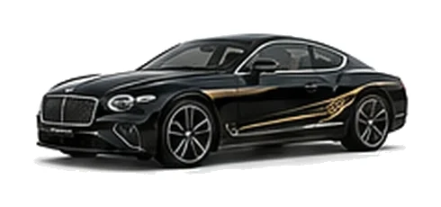 Bentley Continental GT in Onyx Black with luxury touring vinyl graphics, front three-quarter view on a white background.