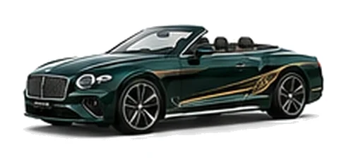 Bentley Continental GTC in Alpine Green with luxury touring vinyl graphics, front three-quarter view on a white background.