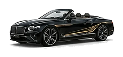 Bentley Continental GTC in Onyx Black with luxury touring vinyl graphics, front three-quarter view on a white background.