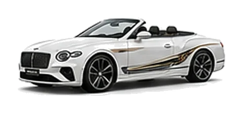 Bentley Continental GTC in Glacier White with luxury touring vinyl graphics, front three-quarter view on a white background.