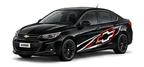 Chevrolet Cruze in Black with Chevrolet performance vinyl graphics, front three-quarter view on a white background.