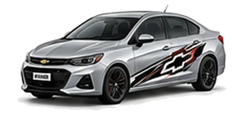Chevrolet Cruze in Silver Ice with Chevrolet performance vinyl graphics, front three-quarter view on a white background.