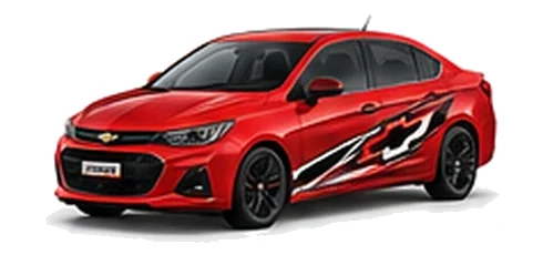 Chevrolet Cruze in Torch Red with Chevrolet performance vinyl graphics, front three-quarter view on a white background.