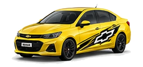 Chevrolet Cruze in Shock Yellow with Chevrolet performance vinyl graphics, front three-quarter view on a white background.