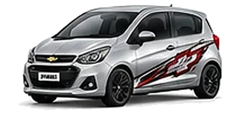 Chevrolet Spark in Silver Ice with Chevrolet performance vinyl graphics, front three-quarter view on a white background.