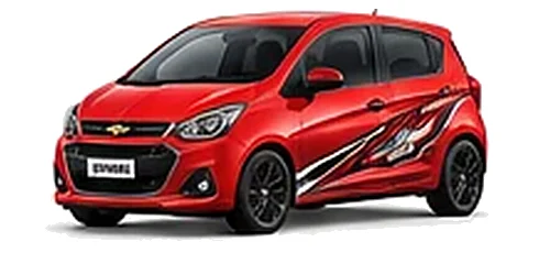 Chevrolet Spark in Torch Red with Chevrolet performance vinyl graphics, front three-quarter view on a white background.