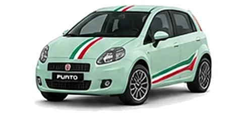 Fiat Grande Punto in Smooth Mint with green, white and red tricolour vinyl stripes, front three-quarter view on a white background.