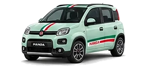Fiat Panda in Smooth Mint with green, white and red tricolour vinyl stripes, front three-quarter view on a white background.