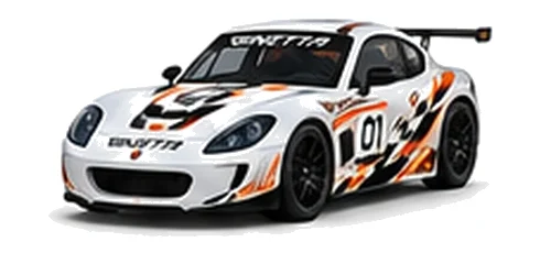 Ginetta G40 Junior in White with custom vinyl graphics, front three-quarter view.