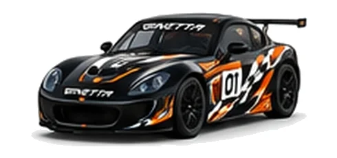 Ginetta G40 Junior in Black with custom vinyl graphics, front three-quarter view.
