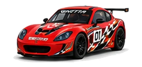 Ginetta G40 Junior in Red with custom vinyl graphics, front three-quarter view.