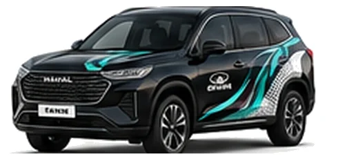 Great Wall Motors Haval H6 in Starry Black with custom vinyl graphics, front three-quarter view.