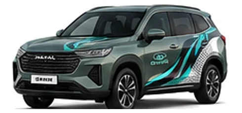 Great Wall Motors Haval H6 in Nebula Green with custom vinyl graphics, front three-quarter view.
