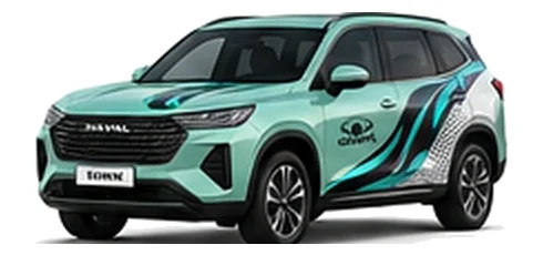 Great Wall Motors Haval H6 in Aurora Green with custom vinyl graphics, front three-quarter view.