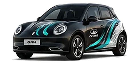 Great Wall Motors ORA 03 in Starry Black with custom vinyl graphics, front three-quarter view.