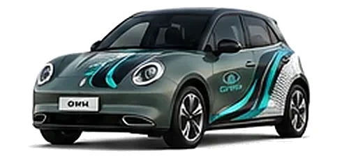 Great Wall Motors ORA 03 in Nebula Green with custom vinyl graphics, front three-quarter view.