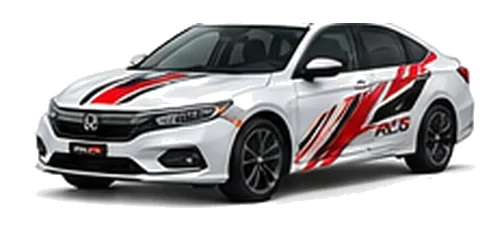 Honda Accord in Championship White with Honda performance vinyl graphics, front three-quarter view on a white background.