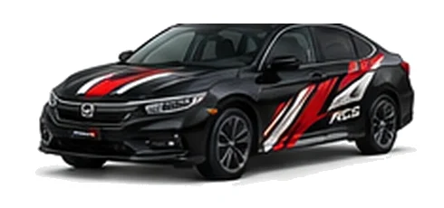 Honda Accord in Crystal Black Pearl with custom vinyl graphics, front three-quarter view.