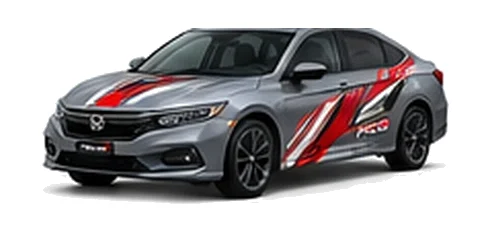 Honda Accord in Sonic Grey Pearl with custom vinyl graphics, front three-quarter view.
