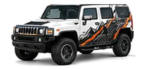 Hummer H3 in White with custom vinyl graphics, front three-quarter view.