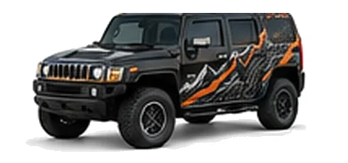 Hummer H3 in Black with custom vinyl graphics, front three-quarter view.