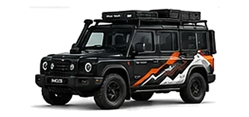 INEOS Fieldmaster in Inky Black with custom vinyl graphics, front three-quarter view.