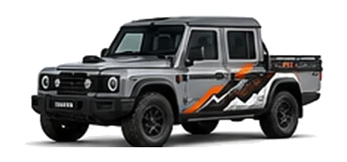 INEOS Quartermaster in Silver Quartz with custom vinyl graphics, front three-quarter view.