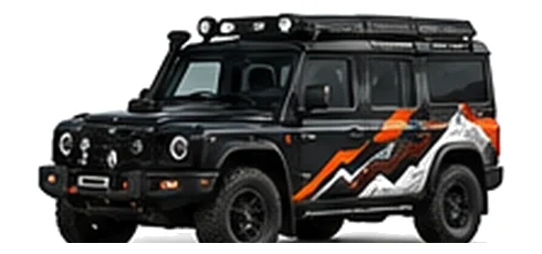 INEOS Trialmaster in Inky Black with custom vinyl graphics, front three-quarter view.