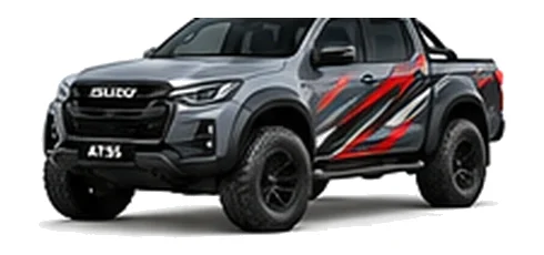 Isuzu Arctic Trucks AT35 in Dolomite Grey with custom vinyl graphics, front three-quarter view.