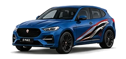 Jaguar E-Pace in Portofino Blue with Jaguar performance vinyl graphics, front three-quarter view on a white background.