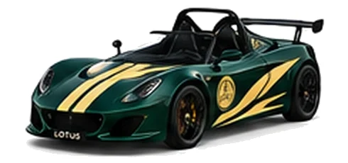 Lotus 2-Eleven in Dark Verdant with contrasting flowing vinyl side graphics and bonnet stripes, front three-quarter view on a white background.