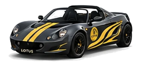 Lotus Elise S1 in Shadow Grey with contrasting flowing vinyl side graphics and bonnet stripes, front three-quarter view on a white background.
