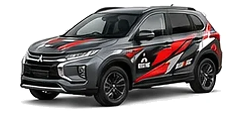 Mitsubishi ASX in Mercury Grey with custom vinyl graphics, front three-quarter view.