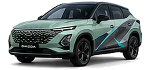 Omoda Omoda 5 in Jade Green with custom vinyl graphics, front three-quarter view.