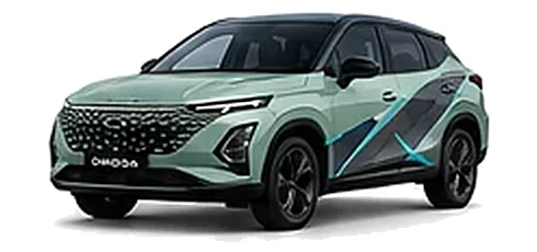 Omoda Omoda 5 SHS-H in Jade Green with custom vinyl graphics, front three-quarter view.