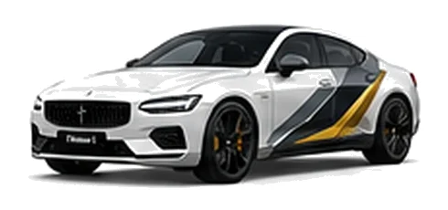 Polestar Polestar 1 in Snow with custom vinyl graphics, front three-quarter view.