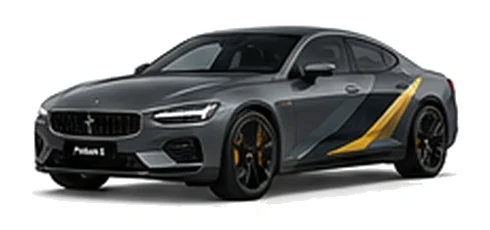 Polestar Polestar 1 in Thunder with custom vinyl graphics, front three-quarter view.