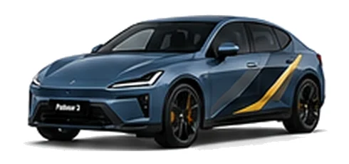Polestar Polestar 4 in Space with custom vinyl graphics, front three-quarter view.