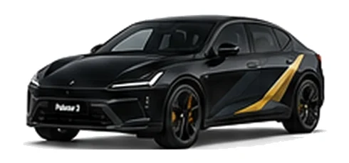 Polestar Polestar 4 in Midnight with custom vinyl graphics, front three-quarter view.