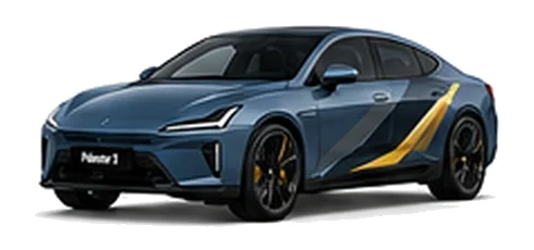 Polestar Polestar 5 in Space with custom vinyl graphics, front three-quarter view.