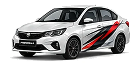 Proton Persona in Solid White with custom vinyl graphics, front three-quarter view.