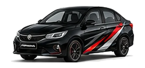 Proton Persona in Jet Black with custom vinyl graphics, front three-quarter view.