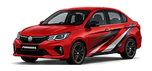 Proton Persona in Passion Red with custom vinyl graphics, front three-quarter view.
