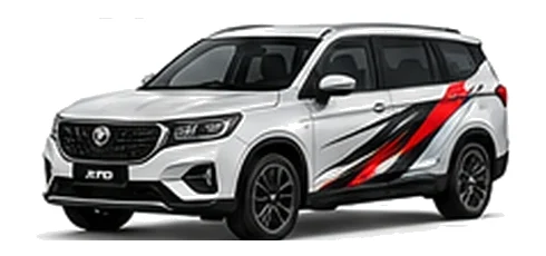 Proton X30 in Solid White with custom vinyl graphics, front three-quarter view.