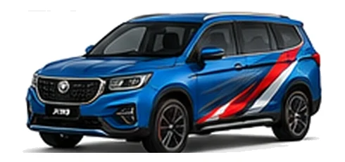 Proton X30 in Cobalt Blue with custom vinyl graphics, front three-quarter view.