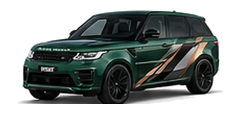 Range Rover Range Rover Sport in Belgravia Green with custom vinyl graphics, front three-quarter view.